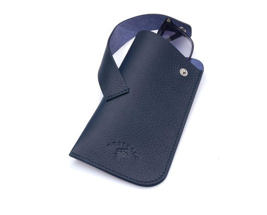 Étui à lunettes Westpolo Lonex en cuir véritable - Bleu marine