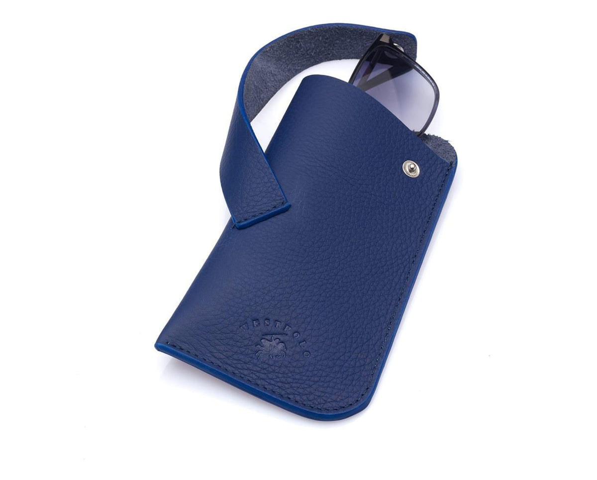 Étui à lunettes Westpolo Lonex en cuir véritable - Bleu
