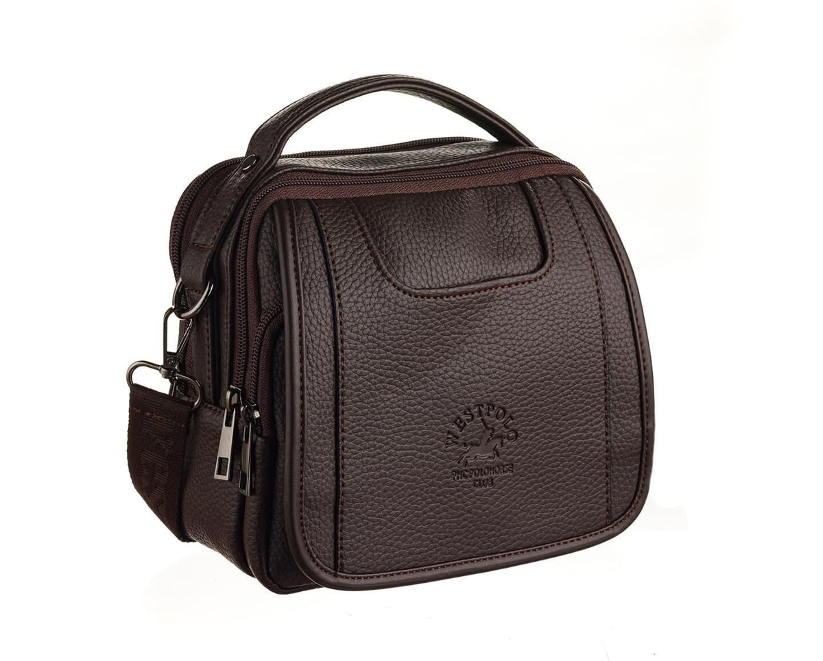 Westpolo Waterproof Leather Men's Handbag and Shoulder Bag with Shoulder Strap - Black (7022)