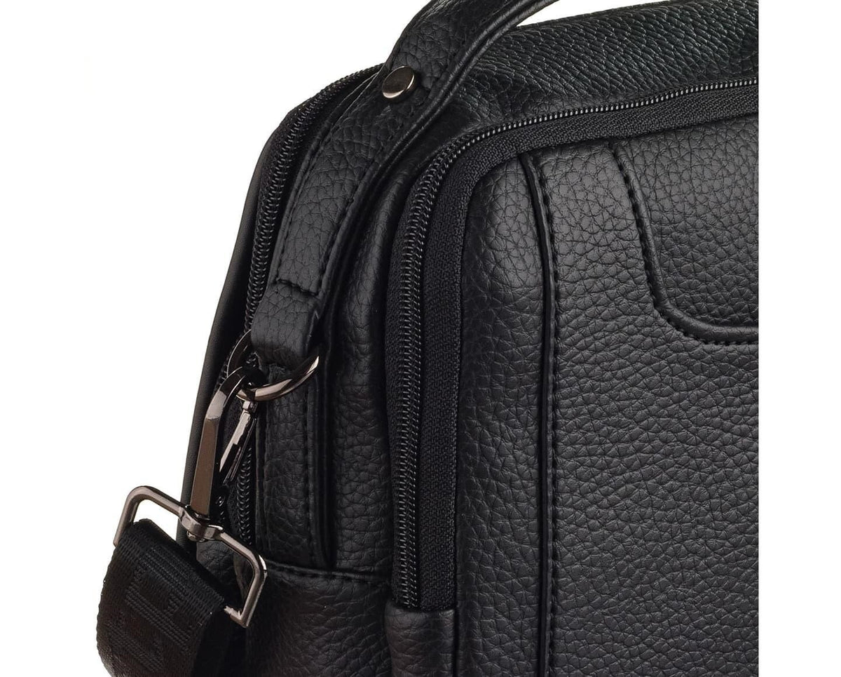 Westpolo Waterproof Leather Men's Handbag and Shoulder Bag with Shoulder Strap - Black (7022)