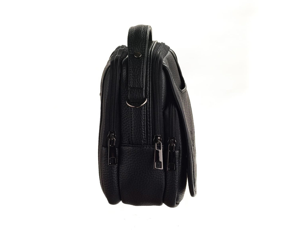 Westpolo Waterproof Leather Men's Handbag and Shoulder Bag with Shoulder Strap - Black (7022)