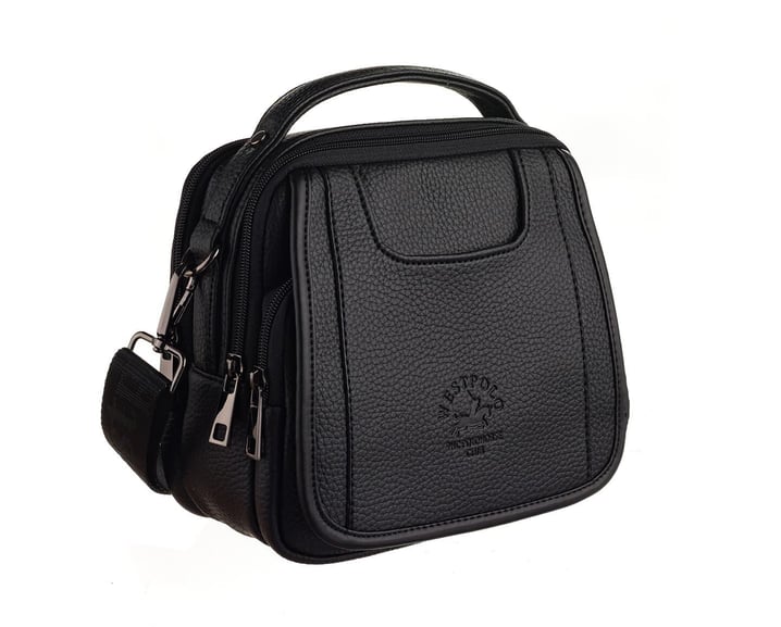 Westpolo Waterproof Leather Men's Handbag and Shoulder Bag with Shoulder Strap - Black (7022)