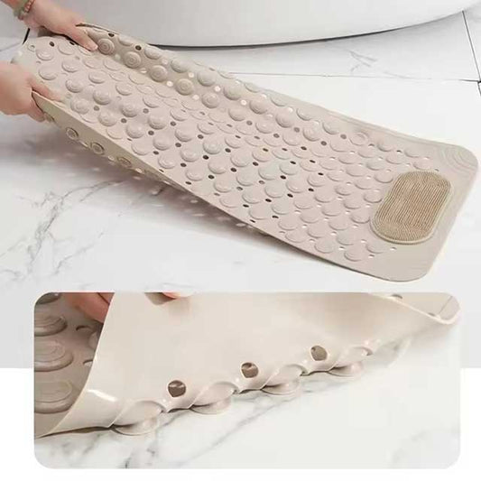 Non-Slip Suction Cups Bathroom Mat – Shower Bath Mat with Foot Massager & Silicone Suction Cup Massage Brush for Home Use
