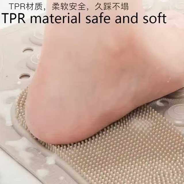 Non-Slip Suction Cups Bathroom Mat – Shower Bath Mat with Foot Massager & Silicone Suction Cup Massage Brush for Home Use