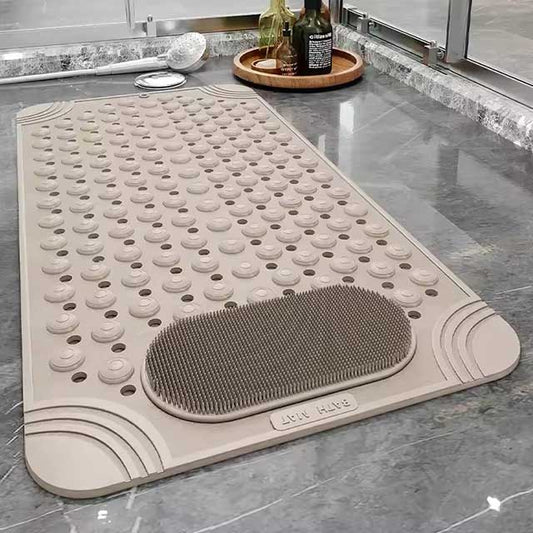 Non-Slip Suction Cups Bathroom Mat – Shower Bath Mat with Foot Massager & Silicone Suction Cup Massage Brush for Home Use