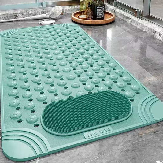 Non-Slip Suction Cups Bathroom Mat – Shower Bath Mat with Foot Massager & Silicone Suction Cup Massage Brush for Home Use