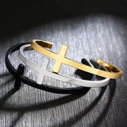 Bracelet manchette unisexe en acier inoxydable à croix ouverte (EGBT325) 