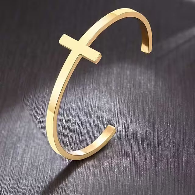 Bracelet manchette unisexe en acier inoxydable à croix ouverte (EGBT325) 