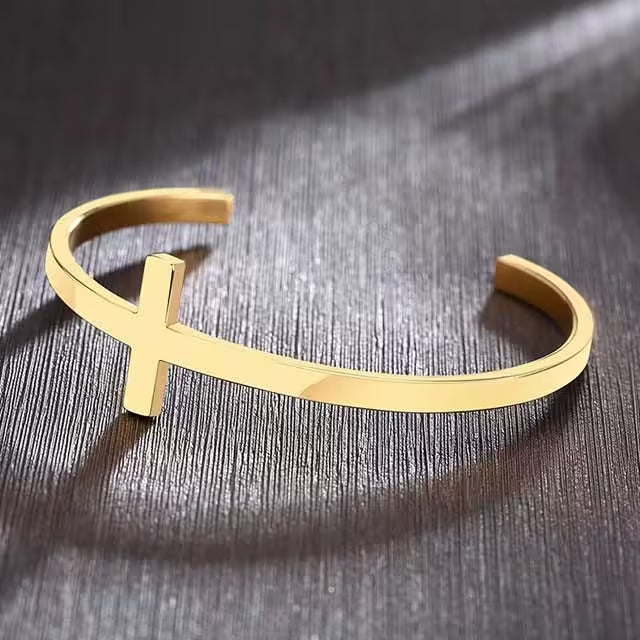 Open Cross Stainless Steel Unisex Cuff Bangle (EGBT325)