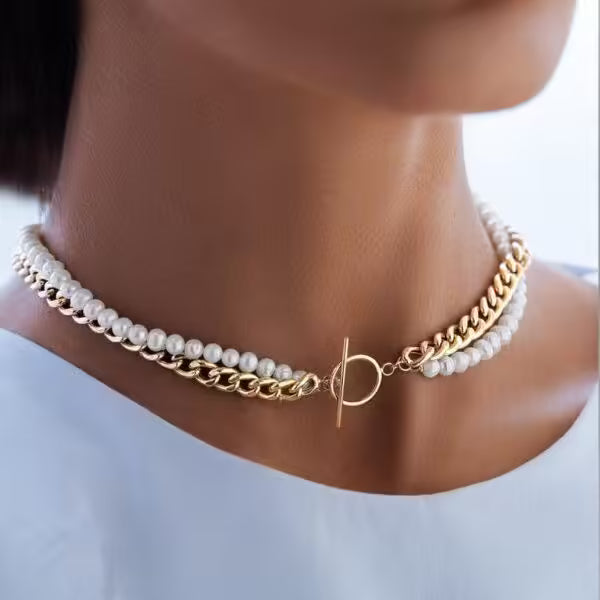 Collier vintage en perles pour femme, fait main (EGN212)