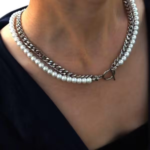 Collier vintage en perles pour femme, fait main (EGN212)