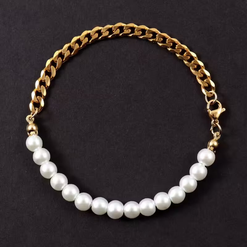 Pearl x Stainless Steel Chain Women Bracelet (EGBT378)