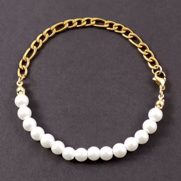 Bracelet femme en perles et chaîne en acier inoxydable (EGBT378)