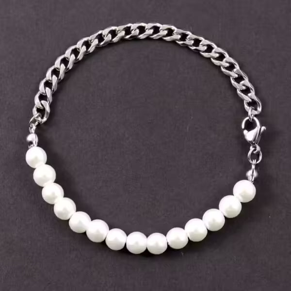 Bracelet femme en perles et chaîne en acier inoxydable (EGBT378)