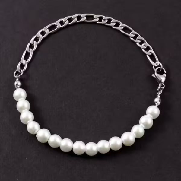 Bracelet femme en perles et chaîne en acier inoxydable (EGBT378)