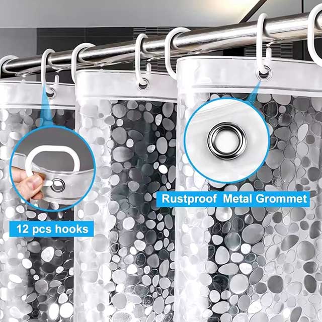 PEVA Pebble Shower Curtain – Transparent Waterproof Bathtub Liner with Cobblestone Design for Bathroom – Durable Bathing Cover