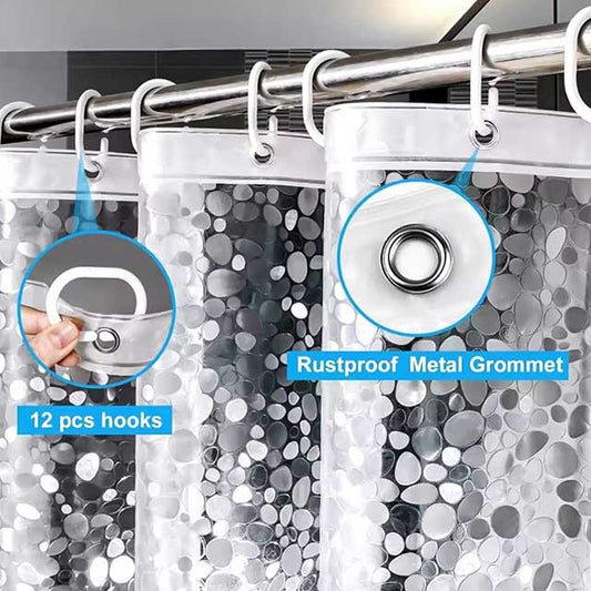PEVA Pebble Shower Curtain – Transparent Waterproof Bathtub Liner with Cobblestone Design for Bathroom – Durable Bathing Cover