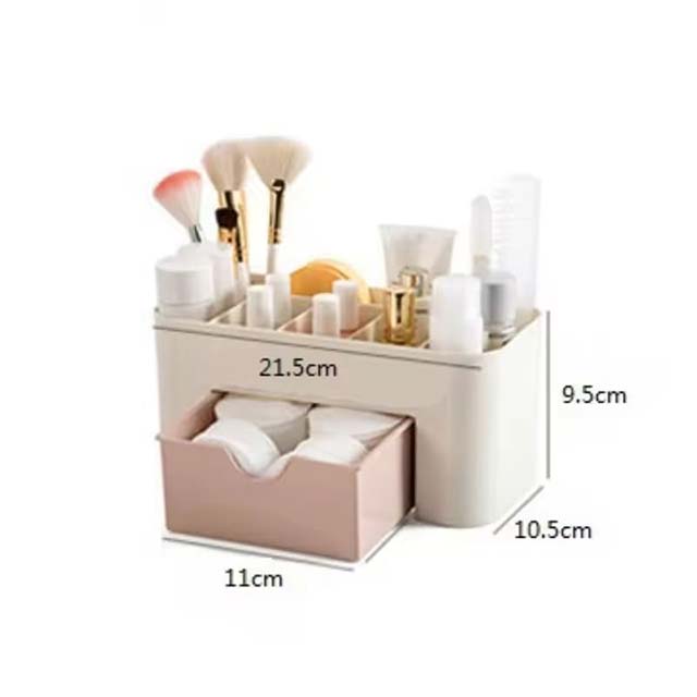 Acrylic Makeup Organizer Storage Box with Drawer – Cosmetic Holder for Lipstick, Brushes &amp; Cotton Swabs
