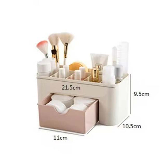 Acrylic Makeup Organizer Storage Box with Drawer – Cosmetic Holder for Lipstick, Brushes &amp; Cotton Swabs