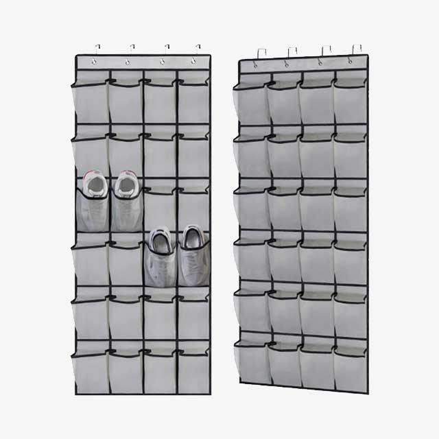 24-Pocket Wall Storage Bag with Clear View Pockets – Hanging Shoe Organizer Rack for Behind Doors with 4 Metal Hooks – Shoe Storage Solution