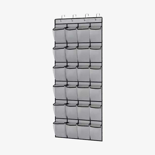24-Pocket Wall Storage Bag with Clear View Pockets – Hanging Shoe Organizer Rack for Behind Doors with 4 Metal Hooks – Shoe Storage Solution