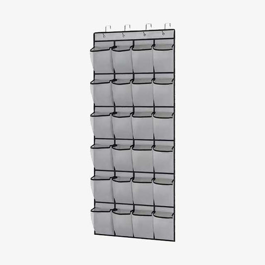 24-Pocket Wall Storage Bag with Clear View Pockets – Hanging Shoe Organizer Rack for Behind Doors with 4 Metal Hooks – Shoe Storage Solution