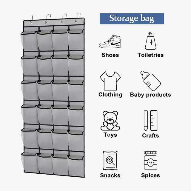 24-Pocket Wall Storage Bag with Clear View Pockets – Hanging Shoe Organizer Rack for Behind Doors with 4 Metal Hooks – Shoe Storage Solution