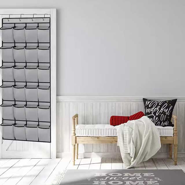 24-Pocket Wall Storage Bag with Clear View Pockets – Hanging Shoe Organizer Rack for Behind Doors with 4 Metal Hooks – Shoe Storage Solution