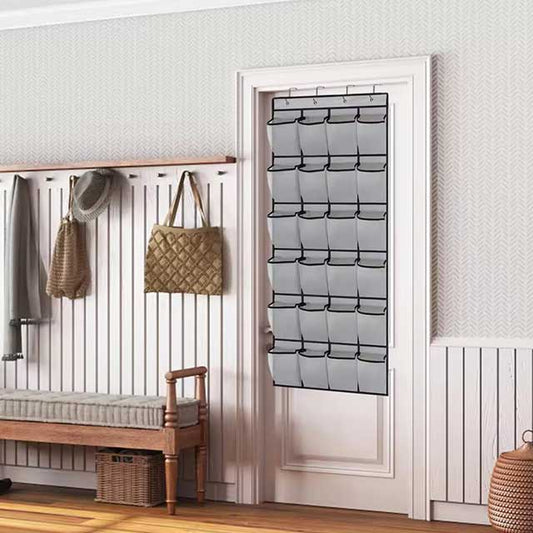 24-Pocket Wall Storage Bag with Clear View Pockets – Hanging Shoe Organizer Rack for Behind Doors with 4 Metal Hooks – Shoe Storage Solution