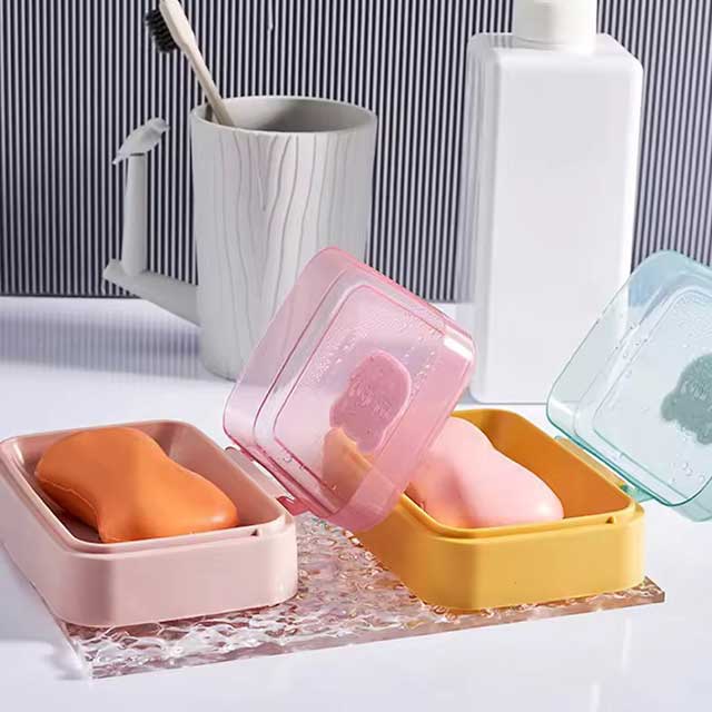 Portable Bathroom Soap Dish with Lid - Plastic Soap Box for Travel, Keeps Soap Dry, Soap Tray Storage Container