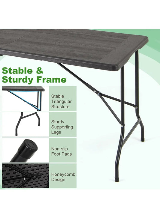 White 6FT Fold-in-Half Folding Table – Heavy Duty Portable Plastic Folding Table for Indoor & Outdoor Events
