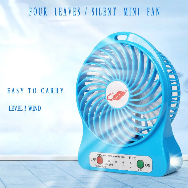 Mini ventilateur de bureau USB rechargeable – Ventilateur portable avec cordon pour la maison, le bureau et les voyages