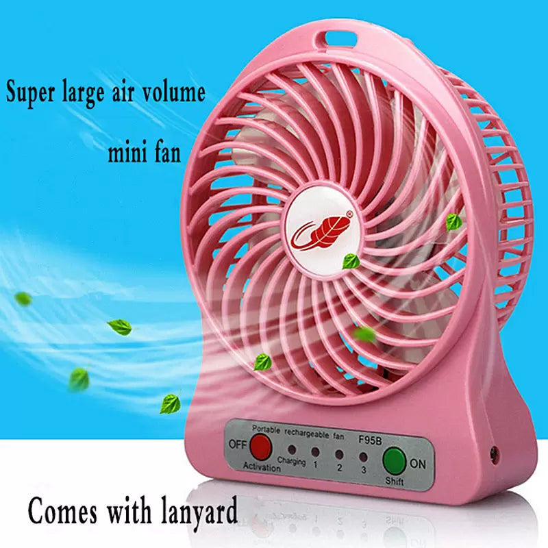 Mini ventilateur de bureau USB rechargeable – Ventilateur portable avec cordon pour la maison, le bureau et les voyages
