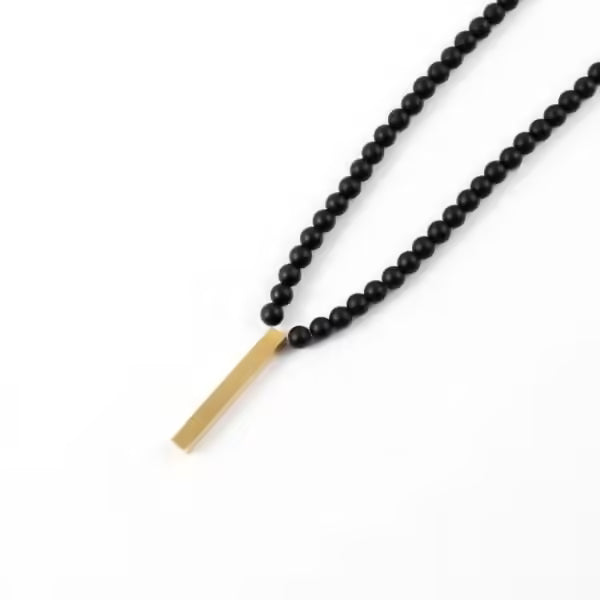 Collier fait main avec pendentif rectangulaire, perles mates de 6 mm (EGN078)