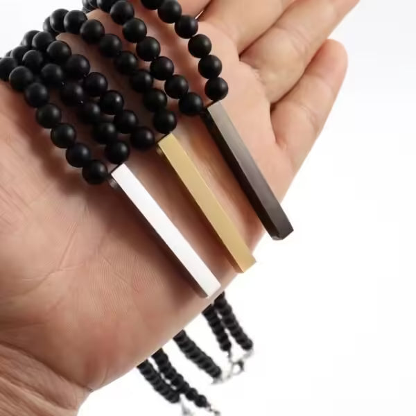Collier fait main avec pendentif rectangulaire, perles mates de 6 mm (EGN078)