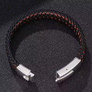 Bracelet rectangulaire en cuir noir et rouge pour homme (EGBT104)