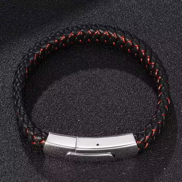 Bracelet rectangulaire en cuir noir et rouge pour homme (EGBT104)