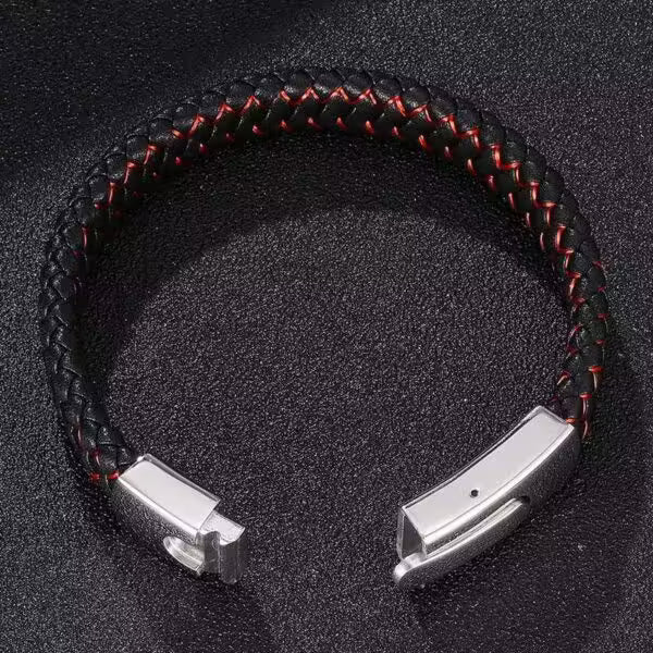 Bracelet rectangulaire en cuir noir et rouge pour homme (EGBT104)