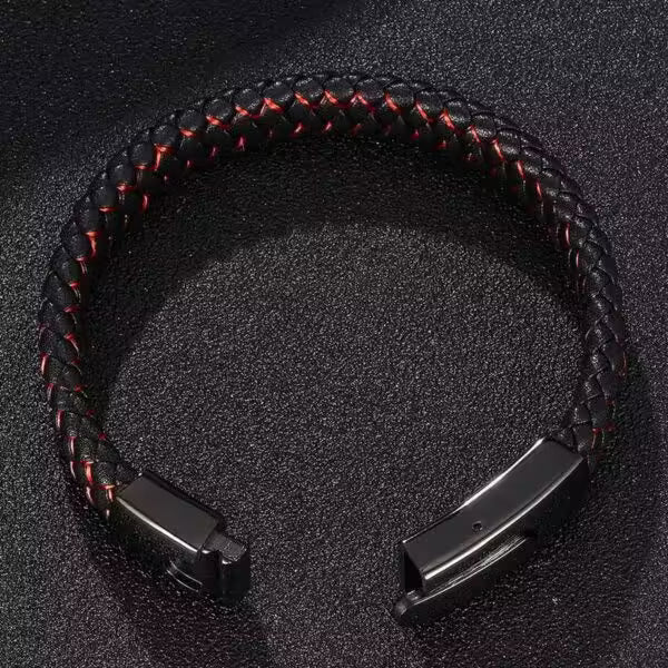 Bracelet rectangulaire en cuir noir et rouge pour homme (EGBT104)