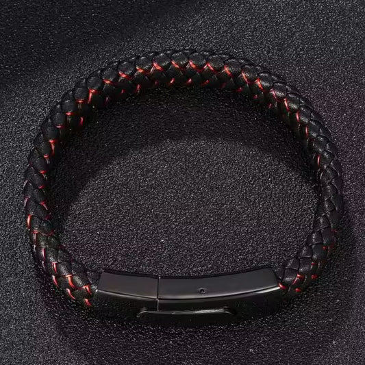 سوار جلدي رجالي بقفل مستطيل باللونين الأسود والأحمر (EGBT104)