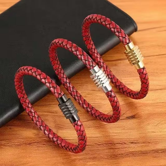 Red Men Leather Bracelet (EGBT146)
