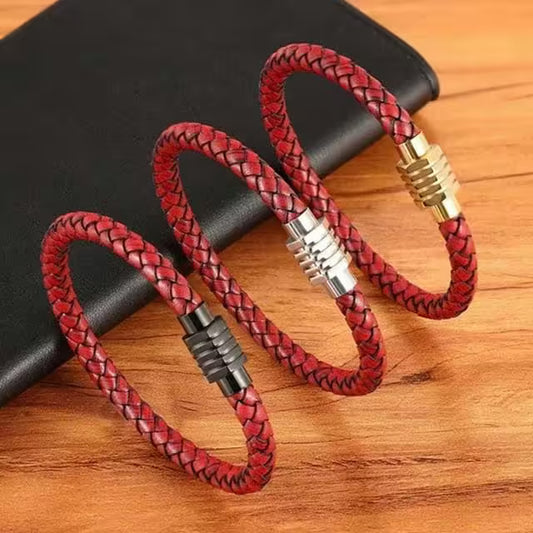 Red Men Leather Bracelet (EGBT146)