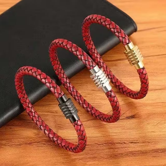 Red Men Leather Bracelet (EGBT146)