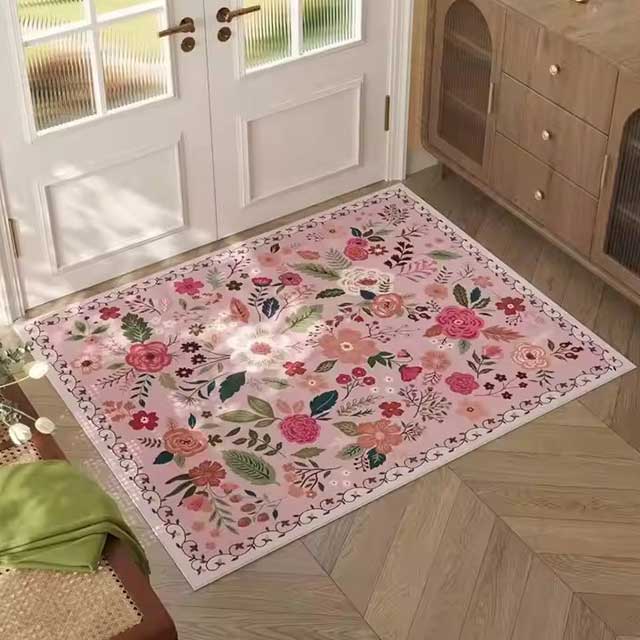 Retro Floral Entrance Doormat Rug – Absorbent Anti-Slip Bath Mat for Bathroom, Hallway, Kitchen, Home & Office Floor Decor Carpet