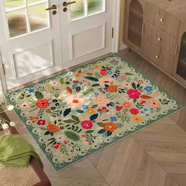 Retro Floral Entrance Doormat Rug – Absorbent Anti-Slip Bath Mat for Bathroom, Hallway, Kitchen, Home & Office Floor Decor Carpet