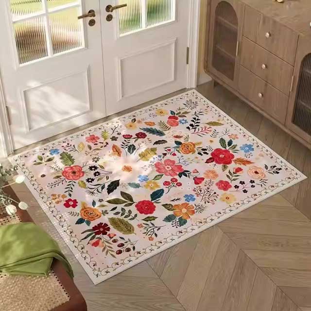 Retro Floral Entrance Doormat Rug – Absorbent Anti-Slip Bath Mat for Bathroom, Hallway, Kitchen, Home & Office Floor Decor Carpet