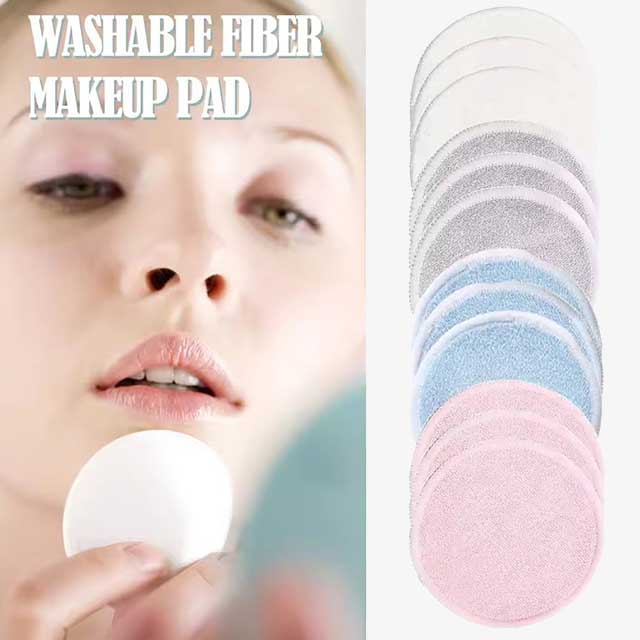 Reusable Bamboo Fiber Makeup Remover Pads - 12pcs Pack, Washable Cleansing Facial Cotton Rounds for Makeup Removal
