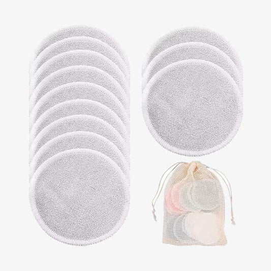 Reusable Bamboo Fiber Makeup Remover Pads - 12pcs Pack, Washable Cleansing Facial Cotton Rounds for Makeup Removal