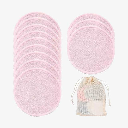 Reusable Bamboo Fiber Makeup Remover Pads - 12pcs Pack, Washable Cleansing Facial Cotton Rounds for Makeup Removal