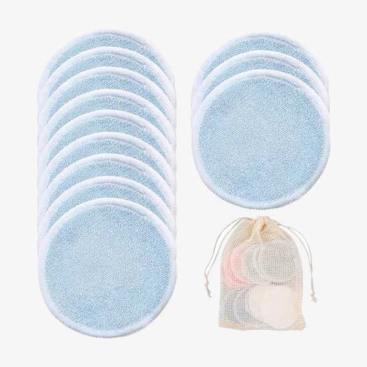 Reusable Bamboo Fiber Makeup Remover Pads - 12pcs Pack, Washable Cleansing Facial Cotton Rounds for Makeup Removal